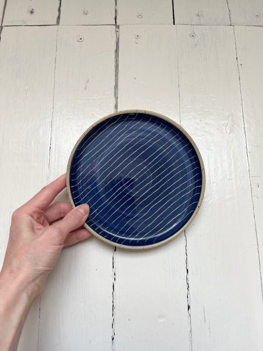 Blue sgraffito plate